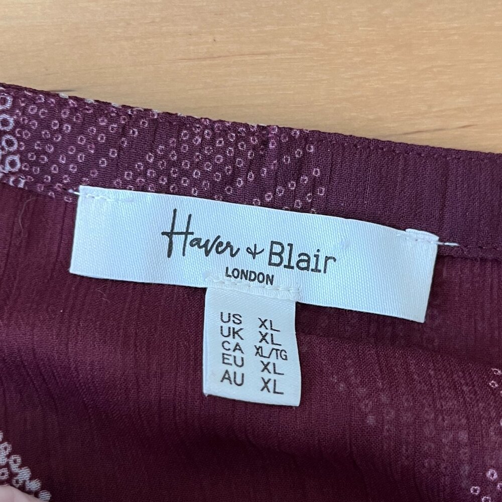 Haver & Blair Burgundy Peasant Blouse XL - Picture 5 of 6
